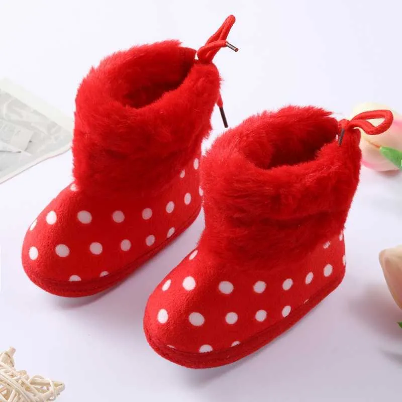 Baywell outono infantil bebê menina menino botas de neve bolinhas mais veludo macio sola algodão sapatos toddler sapatos primeiro andar g1023