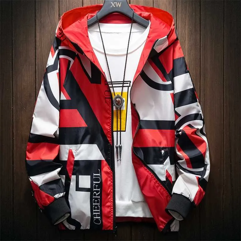 The Two-sided Men's Jacket, Fashion Geometric Pattern Windbreaker, Lightweight Outerwear M-7XL 211217