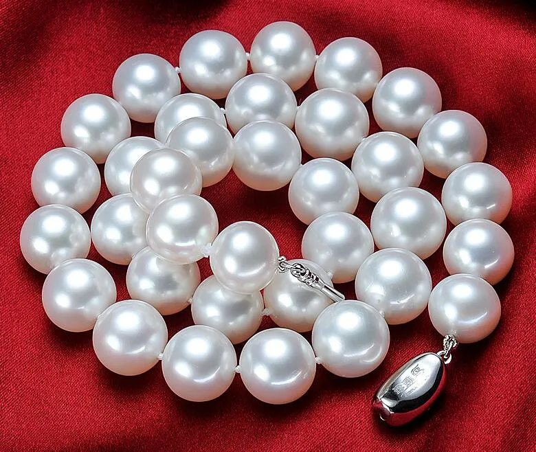 New Gree Pearls Ювелирные Изделия натуральные 11-14 мм Южное море Белое круглое жемчужное Ожерелье 18 "Серебро