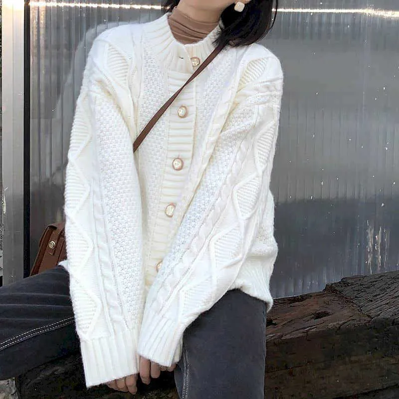 Twist Sweater Femmes Automne et hiver Coréen Design Sens Rétro Français Lâche Mince Cardigan Cardigan Veste Femme 210526