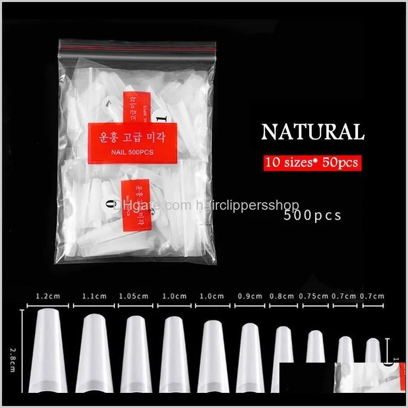 500pcs/bag 10 sizes nail tips french coffin fake nails half cover nails clear/natural flat shape false