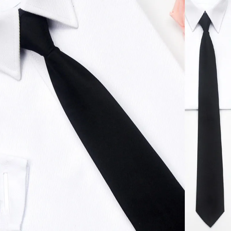 Black Simple Clip on Tie Security Tie Doorman Steward Matte Black Funeral Tie for Men Women Students