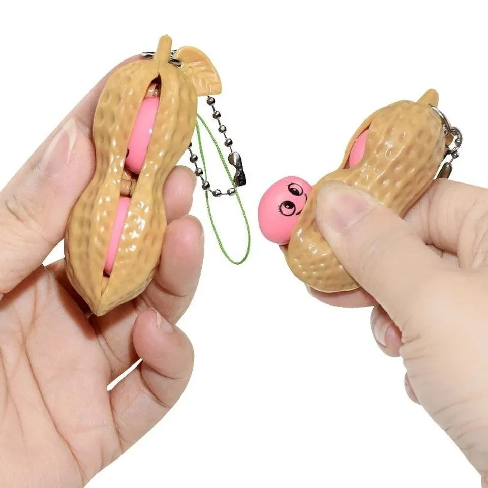 Fidget jordnötter poppers squishes squeeze leksaker dimple keychain stress relief key ring anti adhd ventiler bollar leksak squeezy ärtor