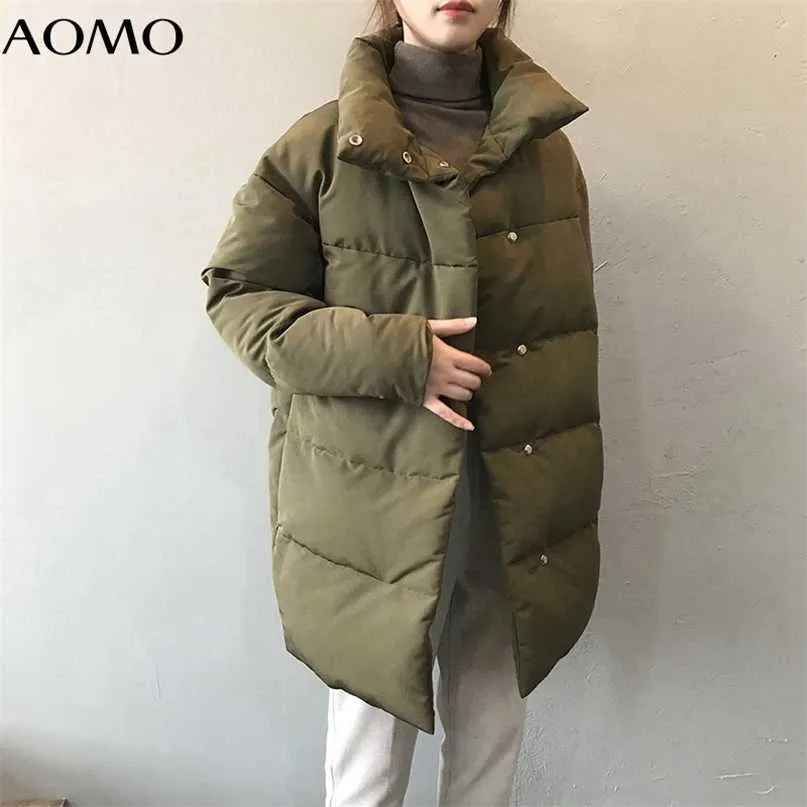 Mulheres AomoMo Amy Verde Oversize Long Parkas Grosso Inverno Sleeve Botões Bolsos Casaco Quente Feminino ASF73A 211008