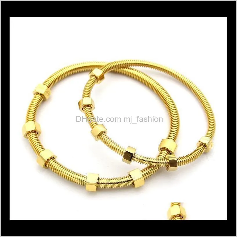 titanium steel screw love bracelet bangles men with 6 screw thread steel rose gold charm bracelets for couple`s jewelry