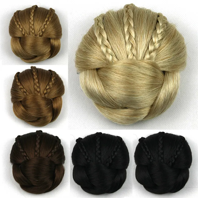 Synthetische bun gevlochten clip in Chignons Simulating Menselijk Hair Extension Updo voor Dames Bruid's Hairstyle DH104