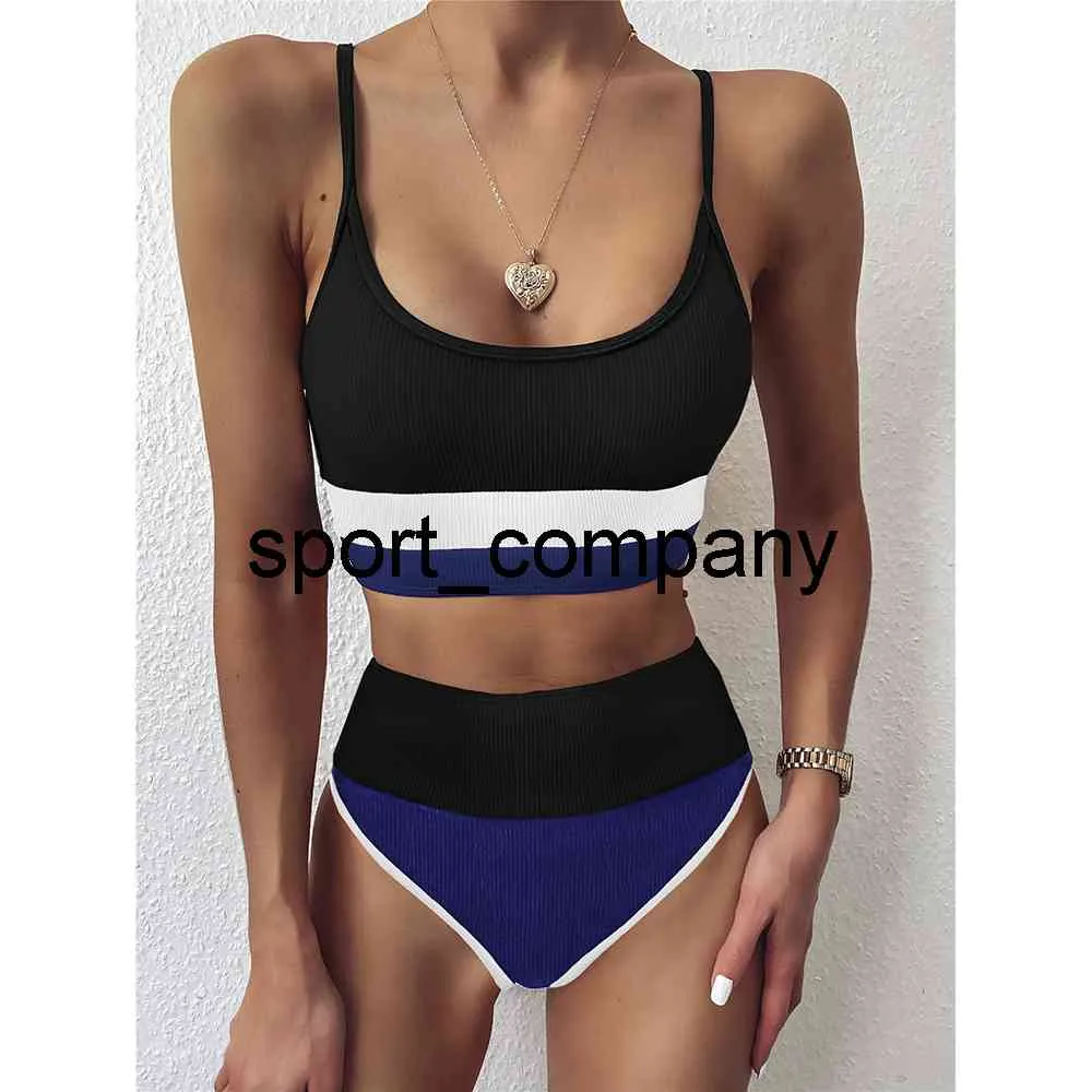 Bikini negro de Mujer de cintura alta, traje de baño de dos piezas de retales, traje de baño para playa para niña, conjunto de Bikini deportivo para Mujer Viquinis