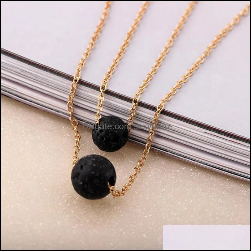 Simple Design Double Layers  Oil Aromatherapy Nature Bead Lava Stone Diffuser Necklace