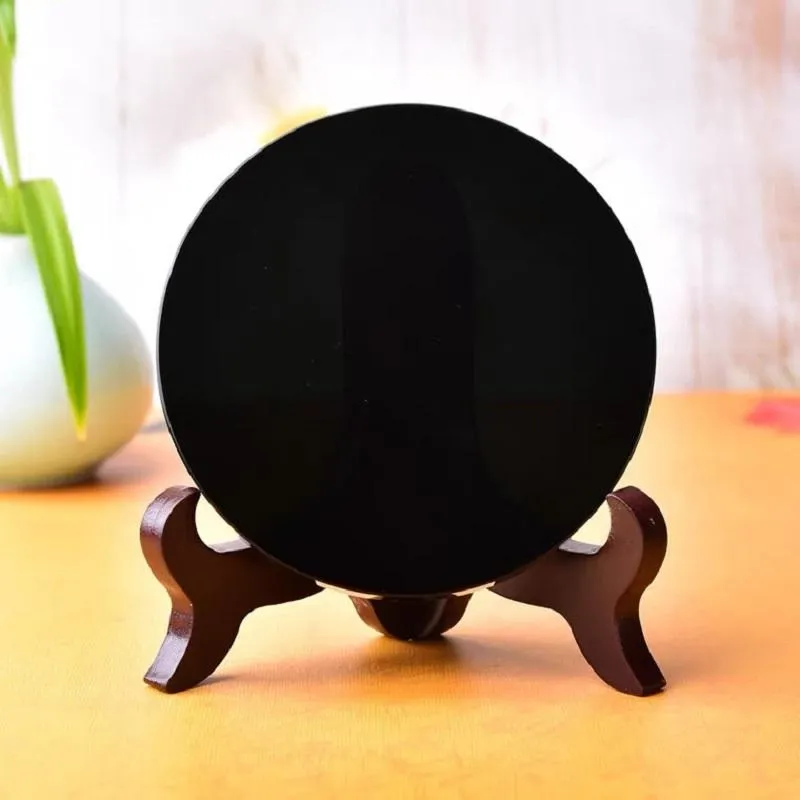 Oggetti decorativi Figurine Nero naturale Ossidiana Cerchio Disco Piatto rotondo Specchio FengShui per l'arredamento dell'home office