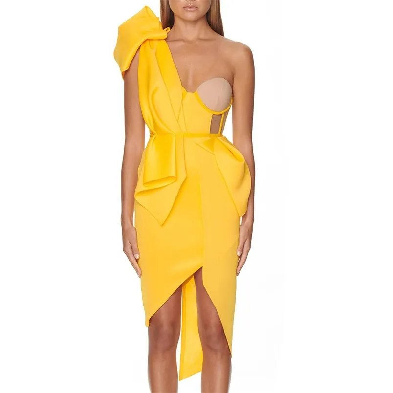 Women Dresses Casual Sleeveless Off Shoulder Summer Yellow White Bodycon Evening Party 210515