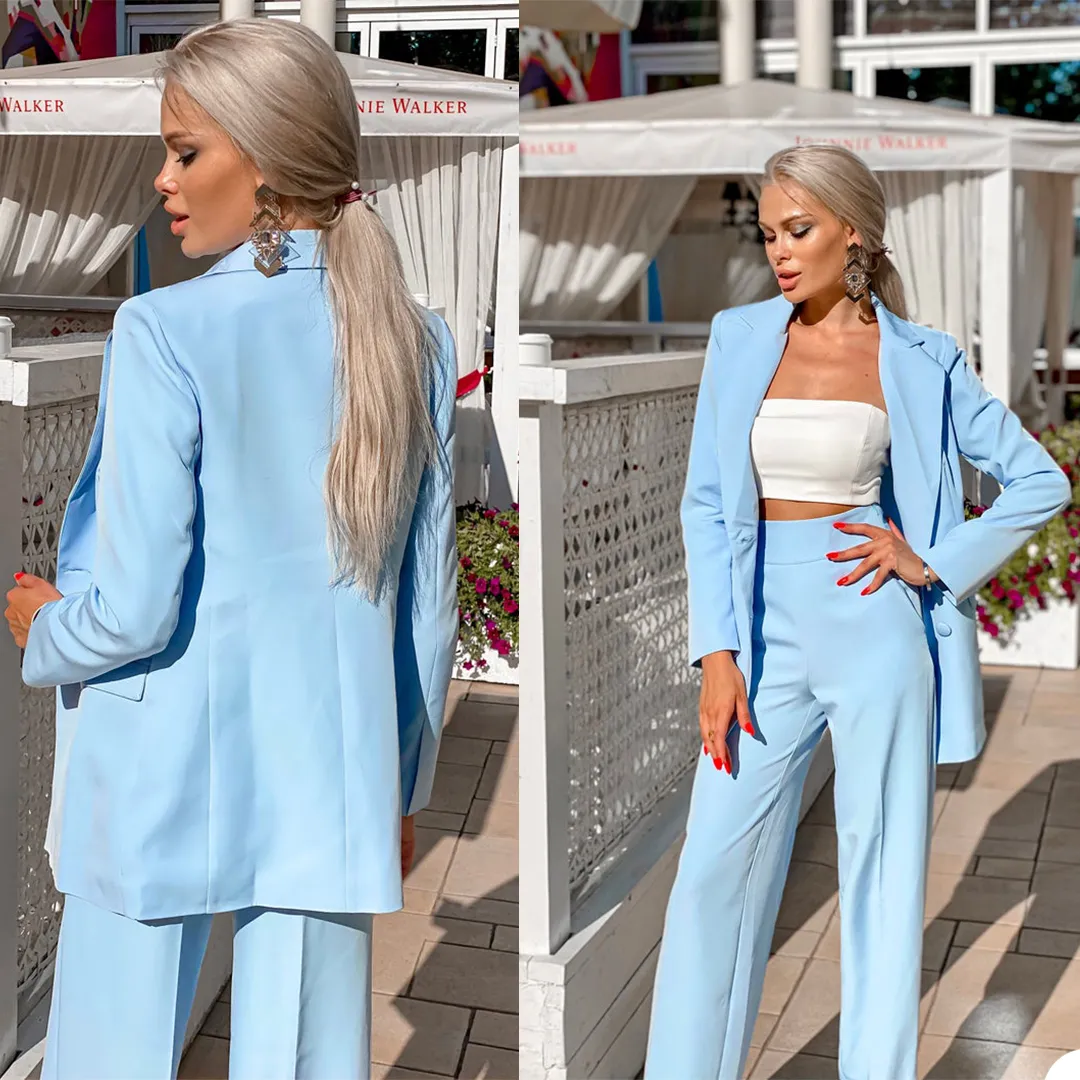 Sky Blue Bridal Women Suits Bride Party Prom Tuxedos Blazer Red Carpet Leisure Outfit Suit (Jacket+Pants)