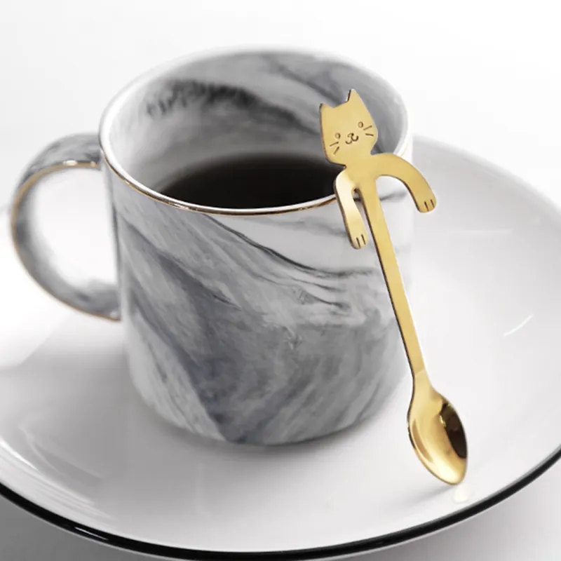 Милый мини 304 нержавеющая сталь из нержавеющей стали кот для кофейных ложков кофейной ложкой мешал десерт длинная ручка посуда золото