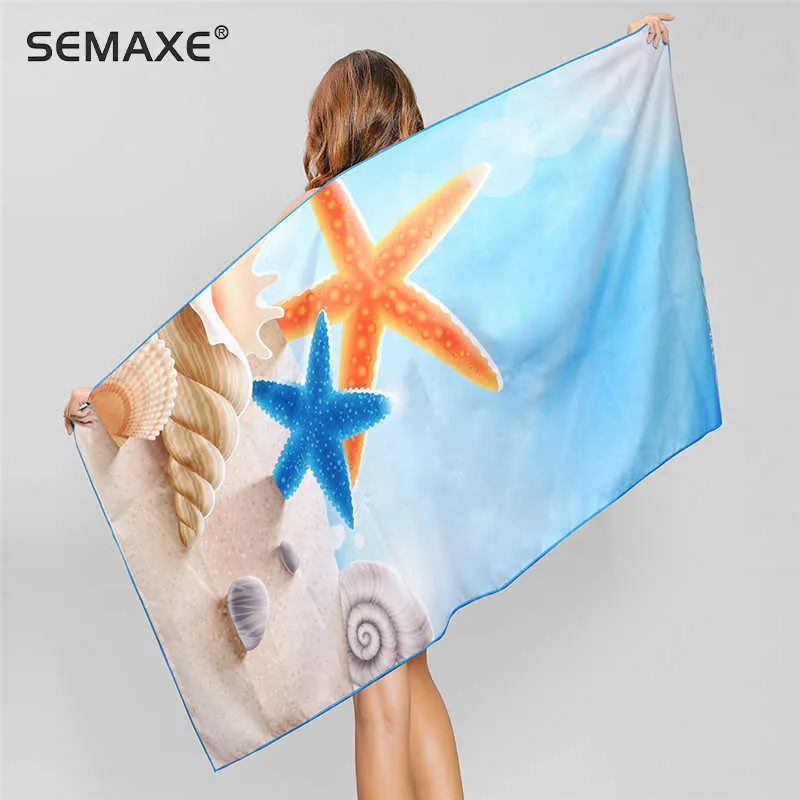 Semaxe Microfiber BeachタオルプリントShawl 80x160cm特大マット大人のヨガの練習クイック乾燥210728