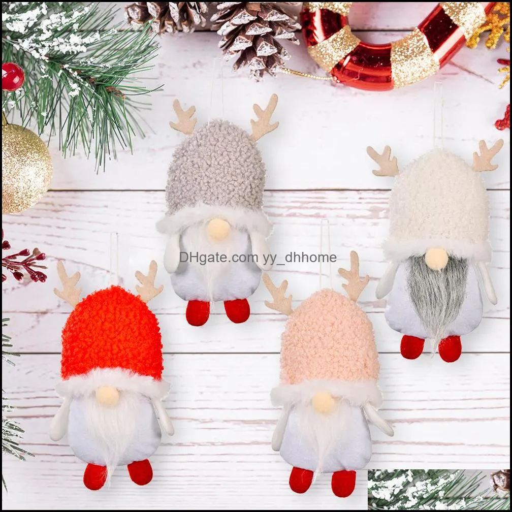 Christmas Plush Gnome Doll with Antlers Handmade Xmas Tree Hanging Ornaments Decorative Pendant Home Party Decoration XBJK2110