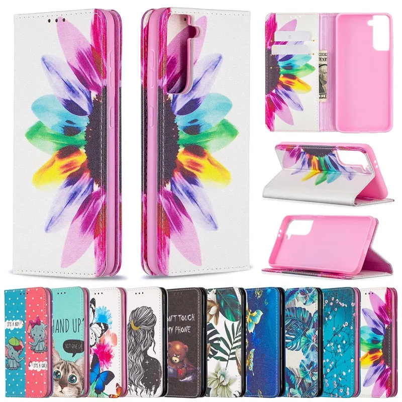 Magnetische 3D -geprinte patronen Flip Wallet telefoonbedekking voor Samsung S10 S20 S21 S22 A12 A13 A23 A32 A52 A72 A32 A33 A53 A72 5G