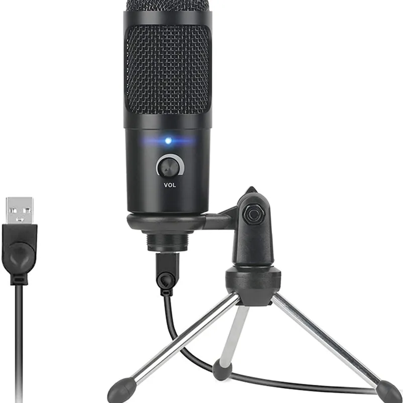 Professional Studio Microfono USB Cablato condensatore cablato Karaoke Mic Computer Microfoni Shock Mount + Berretto in schiuma + Cavo per PC Notebook 210610