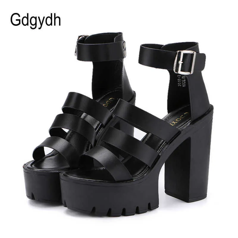 Gdgydh sommarsko vit öppen tåsknapp Bälte Tjock Heel Wedges Platform Shoes Fashionable Casual Sandals Kvinna 210624