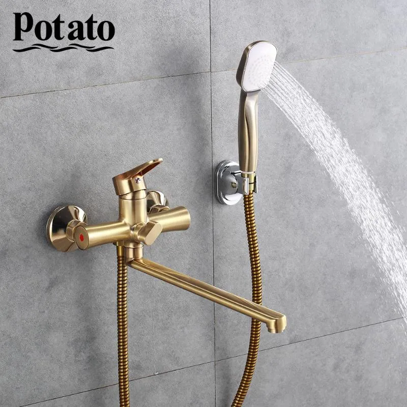 Badkamer douche sets aardappel batnroom kraan set muur gemonteerde uitlaatpijp badkuip krop waterval met kop p22270-