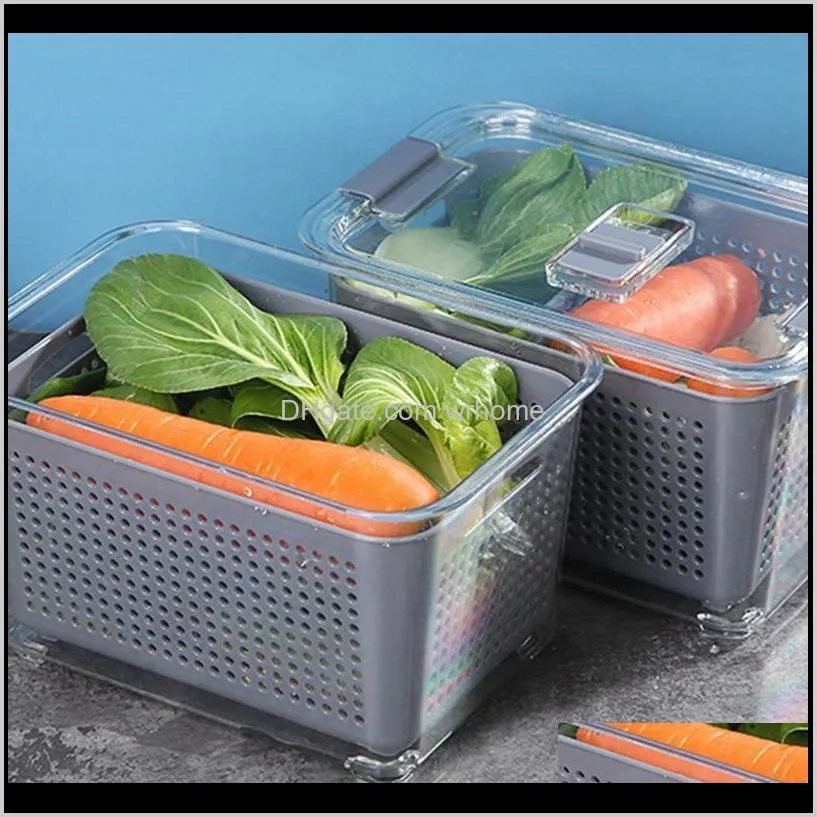 Kitchen Storage Box -Keeping Refrigerator Fruit Vegetable Drain Crisper Container 20X13.5X11.5cm Bottles & Jars