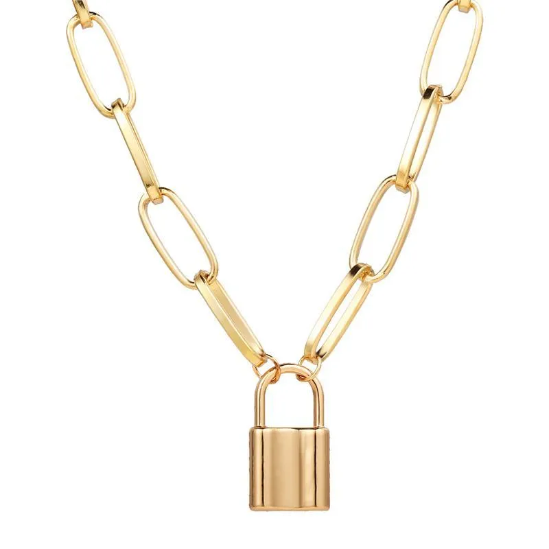 Gargantilla Vintage, collar con candado para Mujer, cadena de Color dorado y plateado en el cuello con joyería Punk, collares con colgante de candado para Mujer