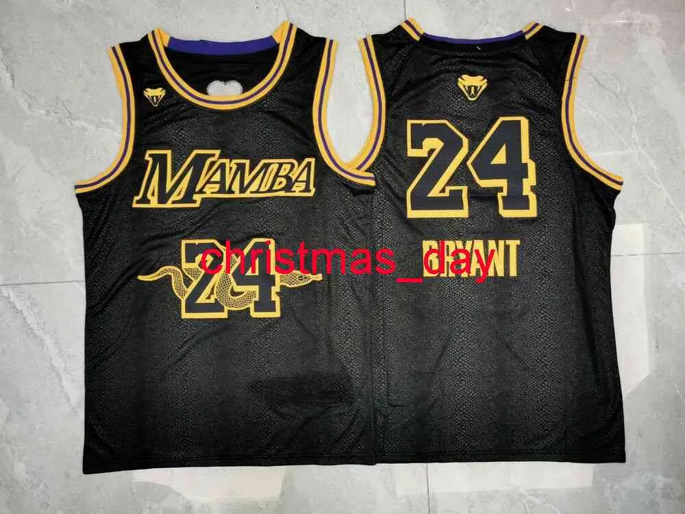 Maillot de basket-ball Mamba Bryant # 24, bon marché, noir et or, cousu serpent, pour hommes et femmes, pour jeunes, XS-6XL