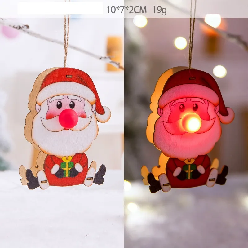 Wooden Christmas Light Pendants Santa Snowman Moose Shaped Warm Lights New Year Home Decorations