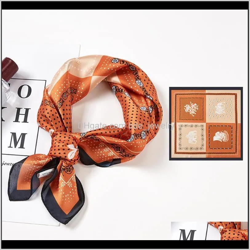 square scarf soft printed small scarf faux silk hair head neck hair tie