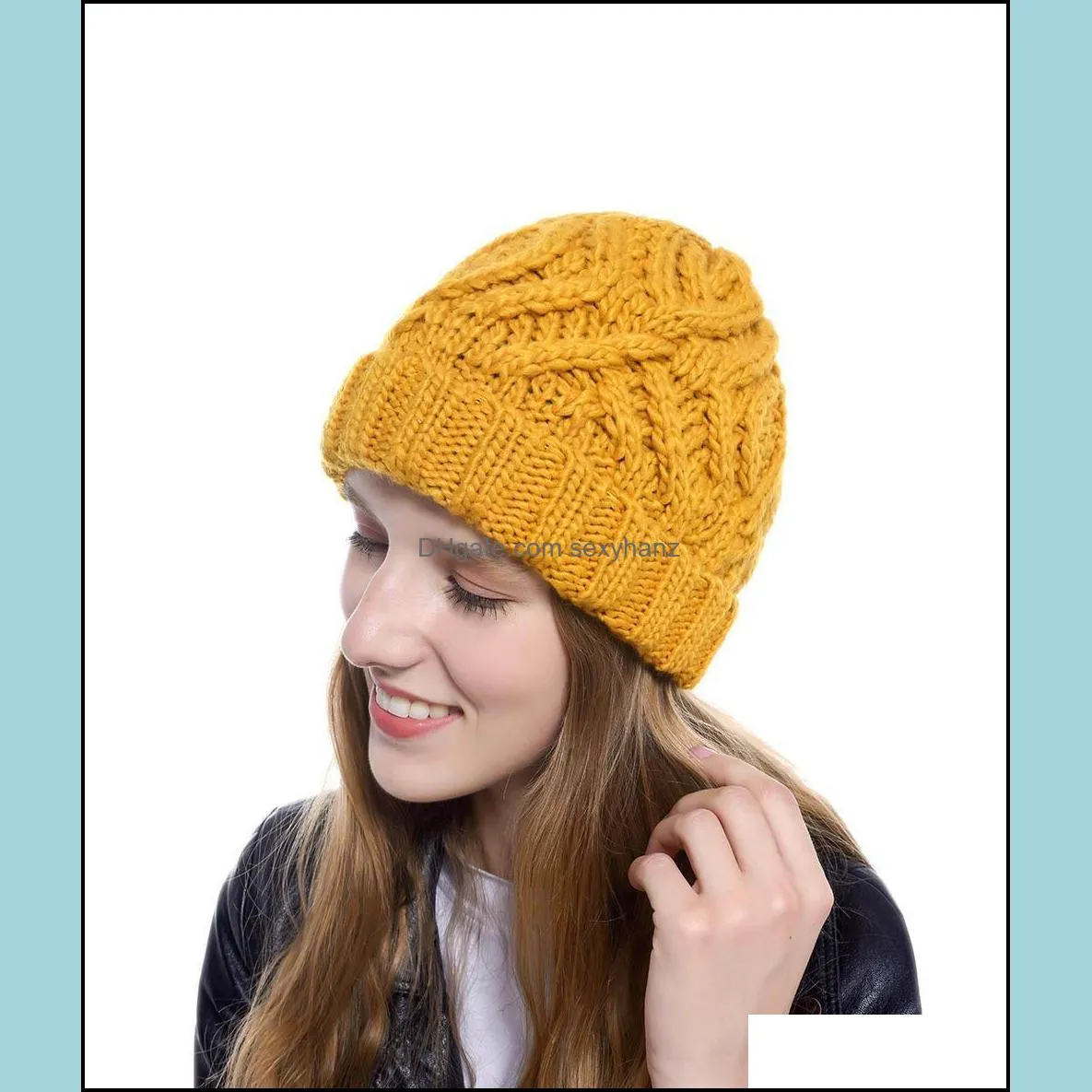 Winter Women Hat New Autumn Handmade Female Warm Cap Knitted Beanie Woman Bonnet Femme Chunky Thick Stretchy Hats GWF11285