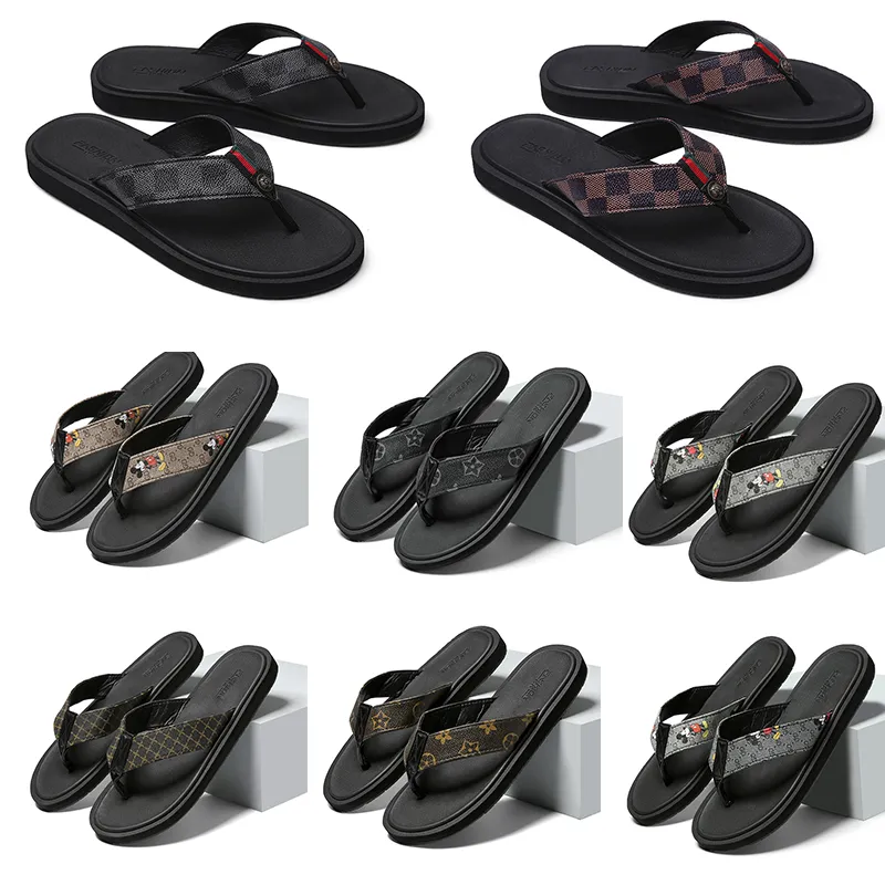 Newest Rubber Slides Sandals Floral Brocade Men Slipper Flat Bottoms Flip Flops mens black Brown grey Striped Beach Slippers platform sneakers size 39-46