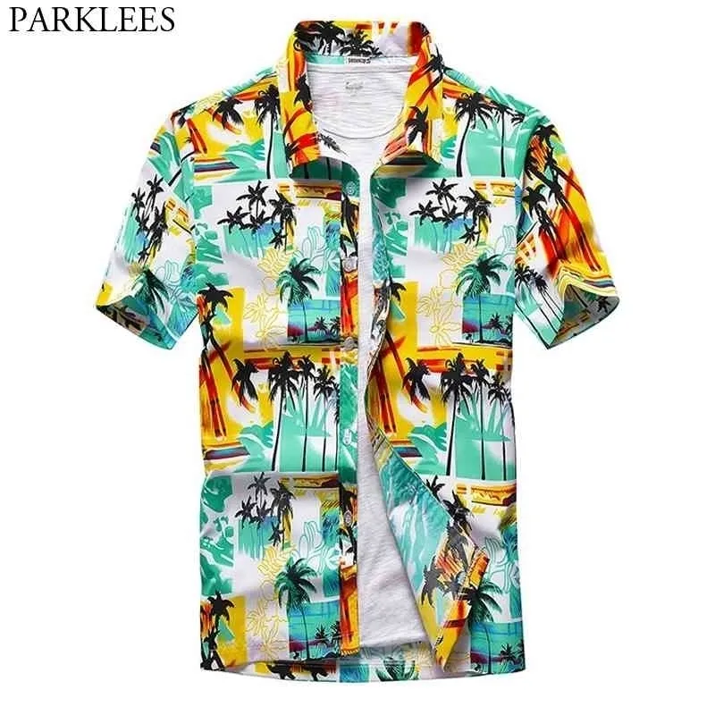 Гаваиская рубашка мужская пальма напечатана алоха вечеринка повседневная рубашки мужчины летом с коротким рукавом пляжная одежда для парней Camisa Hawaiana 210522