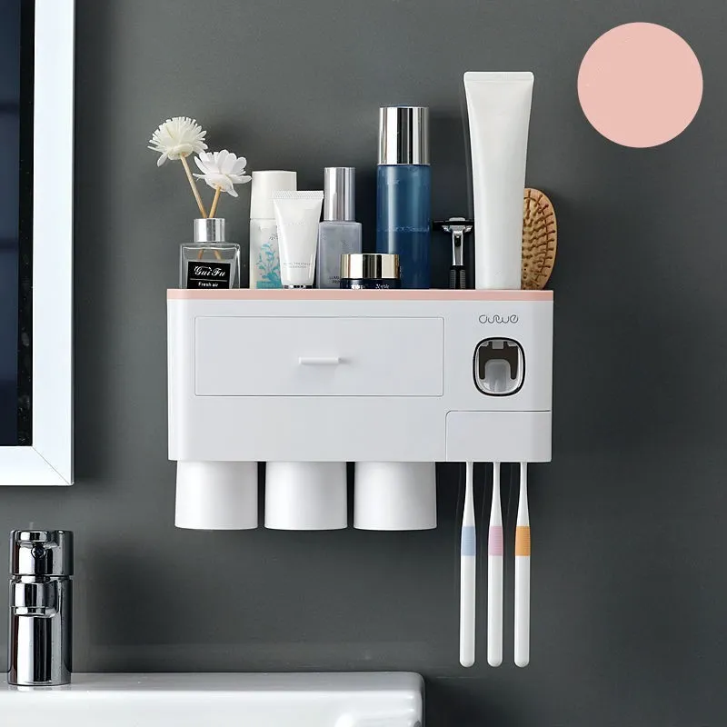 Bathroom Accessories organizer Tools Set Toothbrush Holder Automatic Toothpaste Dispenser Holder Toothbrush Wall Mount Rack 514 V2