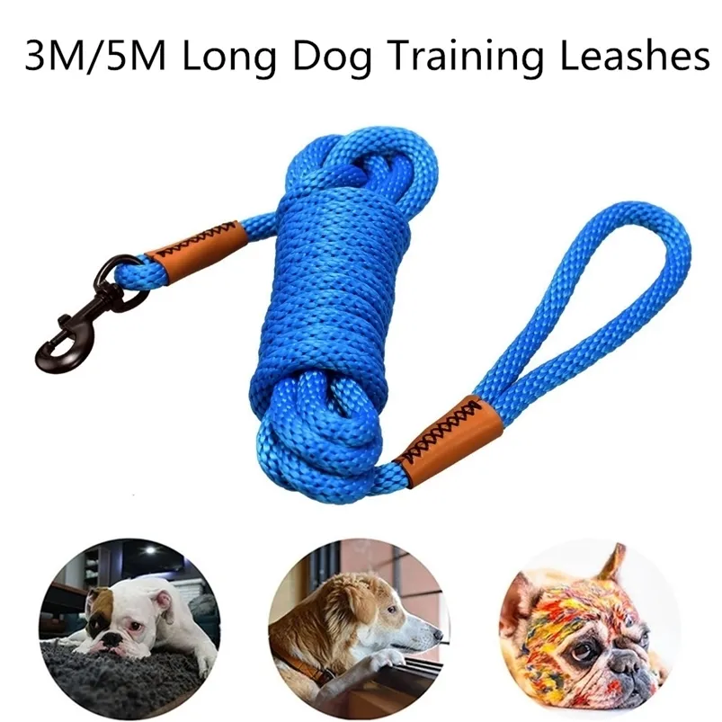 Hond leiband grote touw duurzaam lopen grote kraag versterken tractie harnas ronde nylon medium huisdier lead 210729