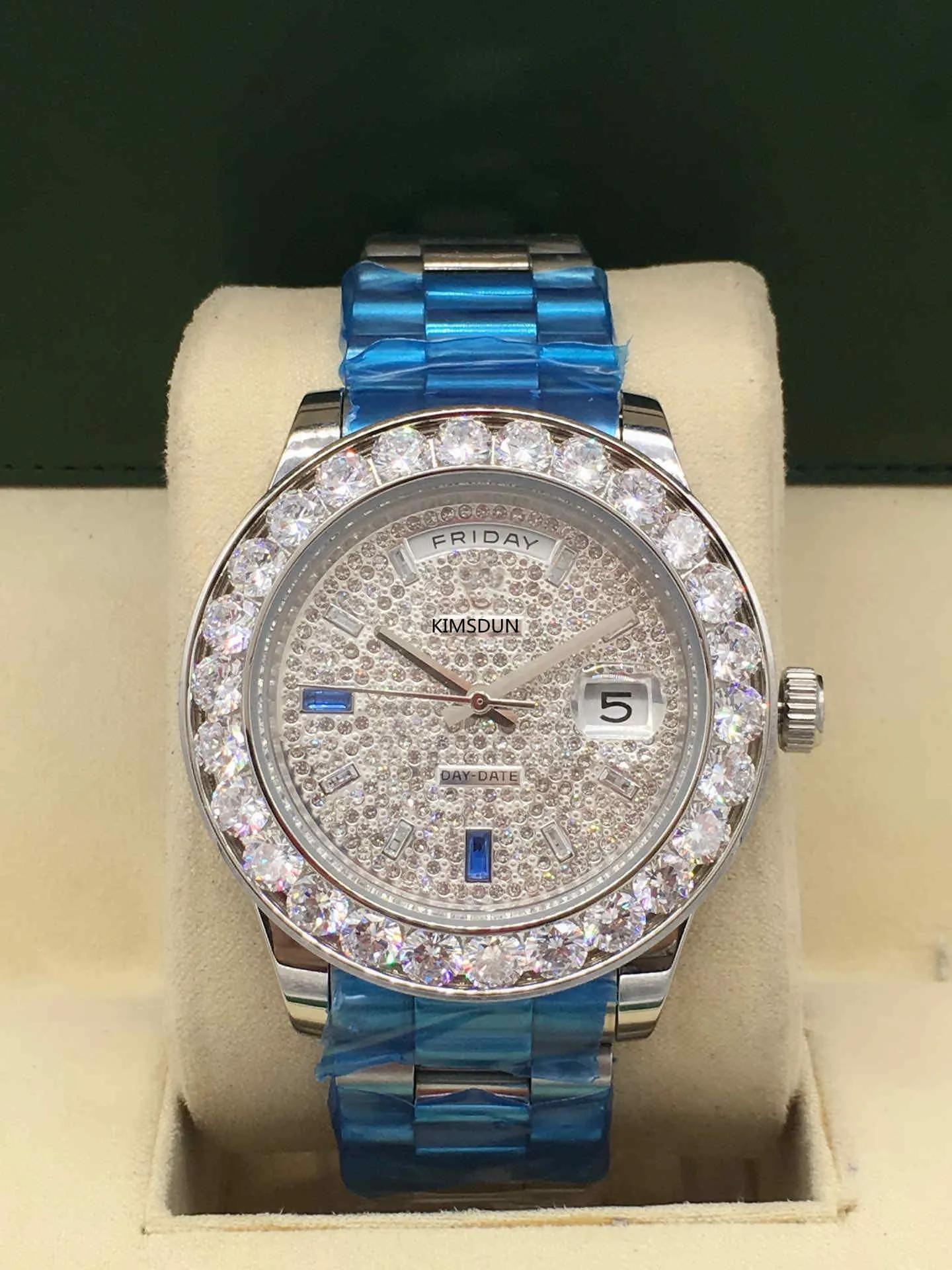 Master design Automatic mechanical men`, luxury diamond fashion dial, 41mm, folding buckle, sapphire glass, star business handbag