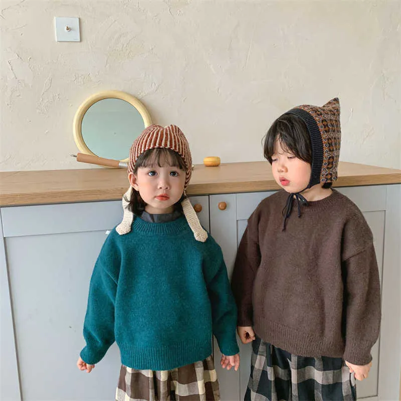 Kızlar Kazak Çocuk Ceket Dış Giyim 2021 Ucuz Artı Kadife Kalınlaşmak Sıcak Kış Sonbahar Örme Tops Pamuk Kazak Çocuk Bezi Y1024