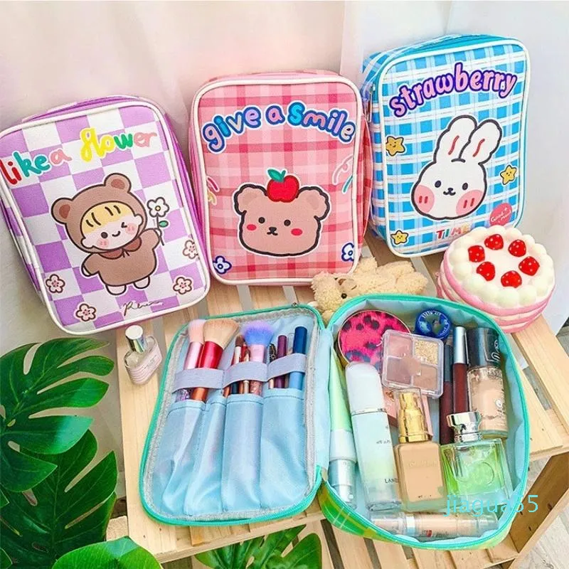 Cosmetic Bags & Cases Women's Bag For Teen Girls Creative Pencil Toiletry Cute Cartoon Travel Storage Beauty Makeup Case Lady Clutchs