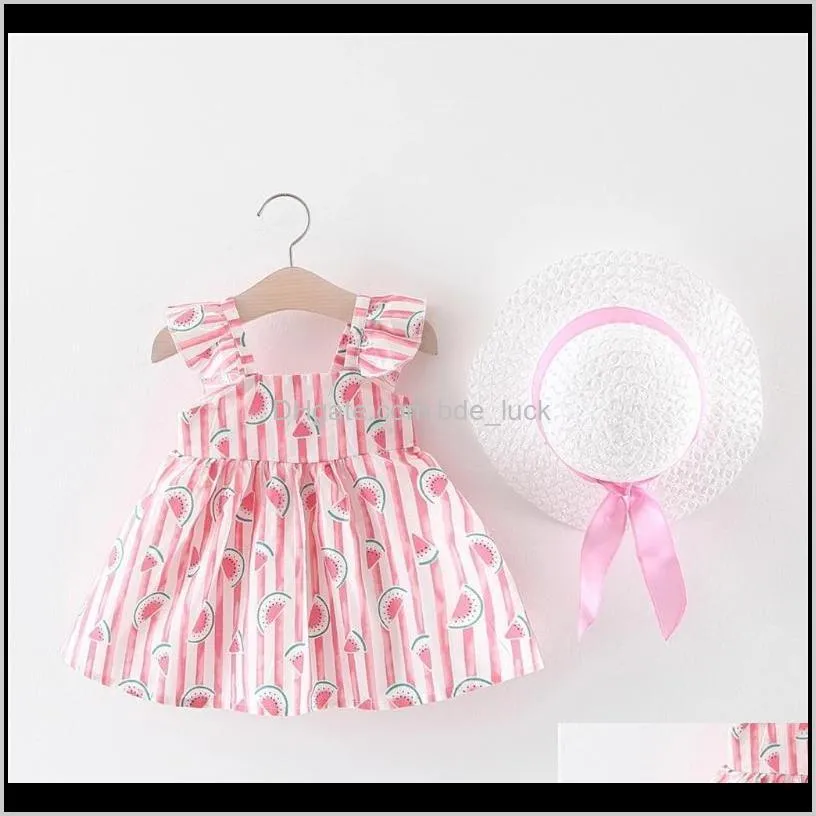 Summer Baby Girl Dress Toddler Kids Girls Floral Ruched Bow Watermelon Princess Clothes Hat For Children Girl`s Dresses