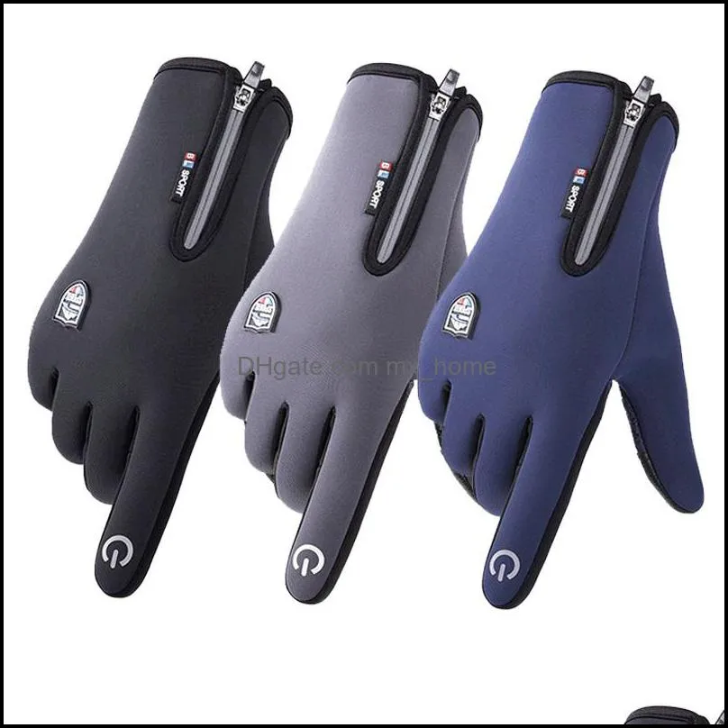Warm Winter Cycling Glove Waterproof Windproof Non-slip Outdoor Thermal Gloves Plus Velvet Men Women Zipper Touch Screen Gloves VT1697