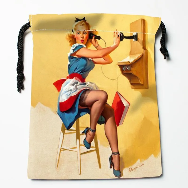 Opbergzakken Custom Pin Up Girl Trekkoord Bruiloft Feest Kerst Gift Pouches Verpakking 18x22cm Satin Fabric Bag 12.2