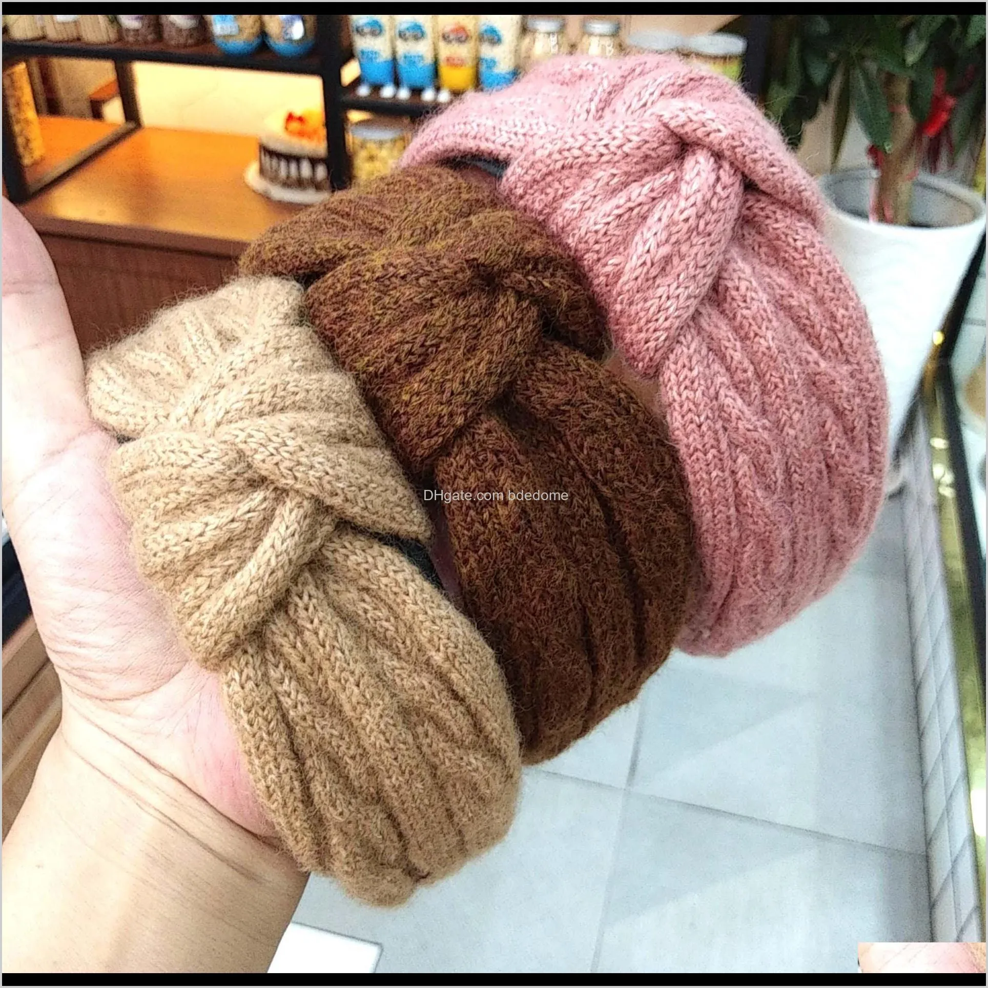 Bandeaux bijoux livraison directe 2021 tricoté noué coréen bandeau rétro haut de gamme en forme de torsion fil de laine chapeaux épingle à cheveux simple large-