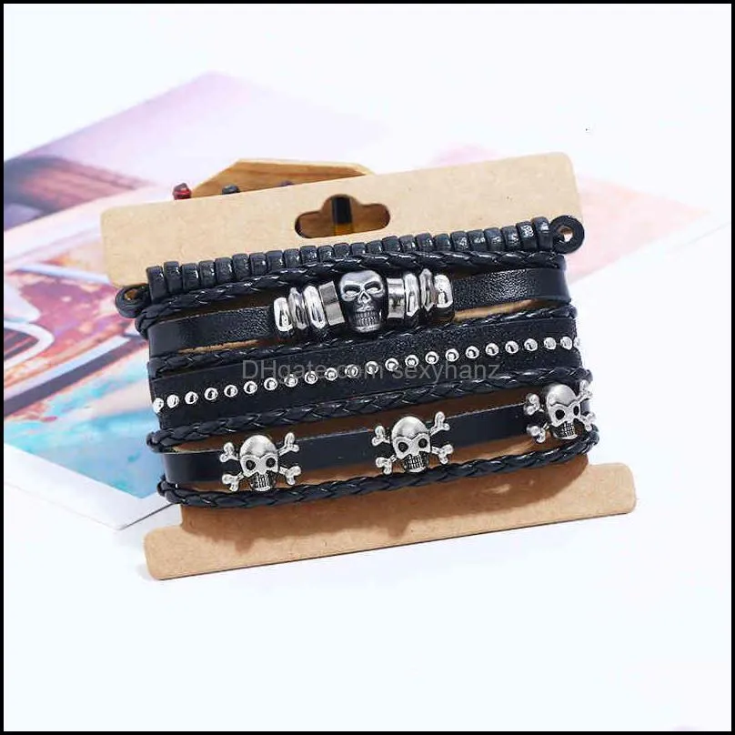Bracelets bracelet Beaded Skull cowhide men`s Woven DIY suit leather