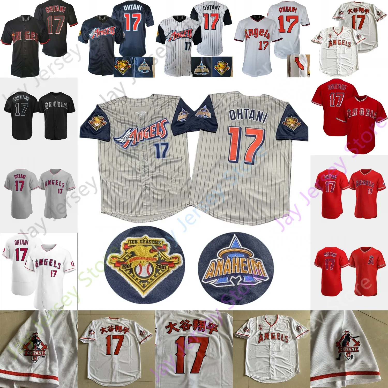 Shohei Ohtani Jersey Vintage Special 2001 Grey Pinstripe Turn Back LONGBALL Strike 17 Patch 2019 Smeknamn Röd Vit Svart Marinblå Player Fans Storlek S-3XL