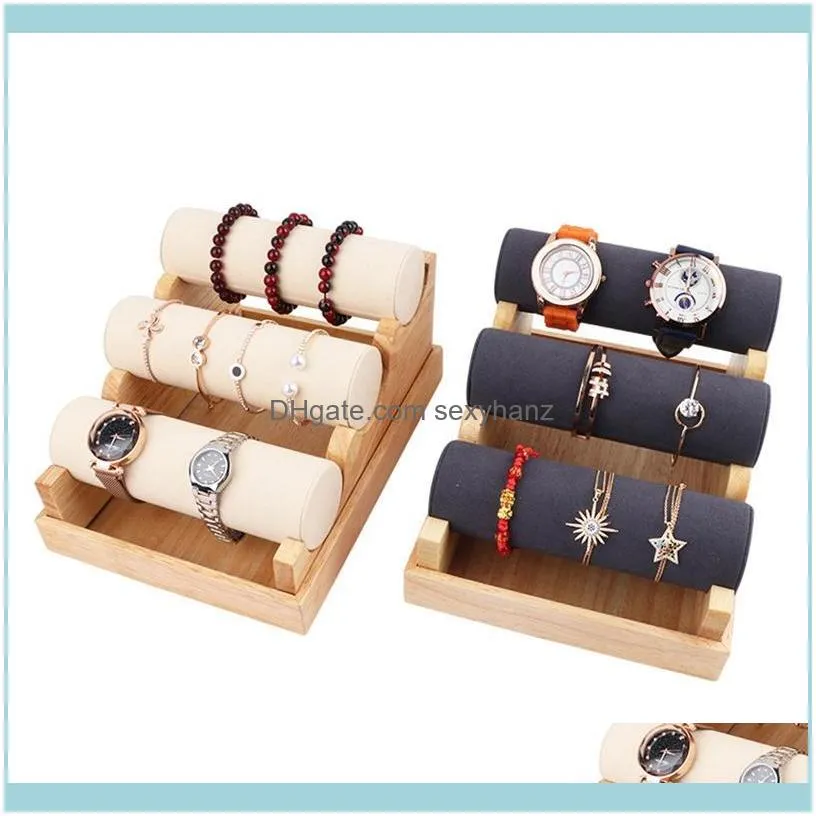 Wood 3 Tier Bracelet Watch Stand Holder Jewelry Showcase Display Storage Necklace Bangle Organizer Pouches, Bags