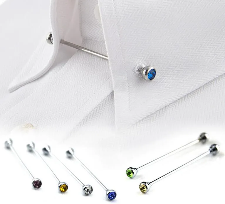 Crystal Tie Bar Heren Shirt Collar Pin Stropdassen Clip Clasp Broche Barbell Revers Stick Collars Gesp