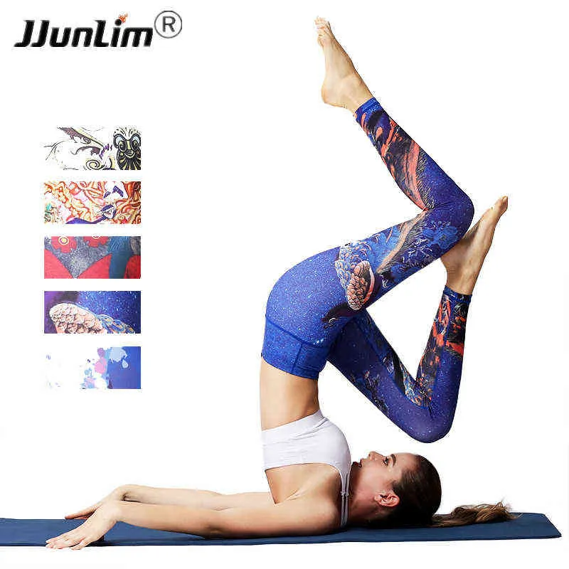 Pantalones de yoga para mujer Leggings deportivos estampados Pantalones de yoga de fitness estirados Entrenamiento Correr Leggins ajustados Deporte Mujer Pantalones de fitness H1221