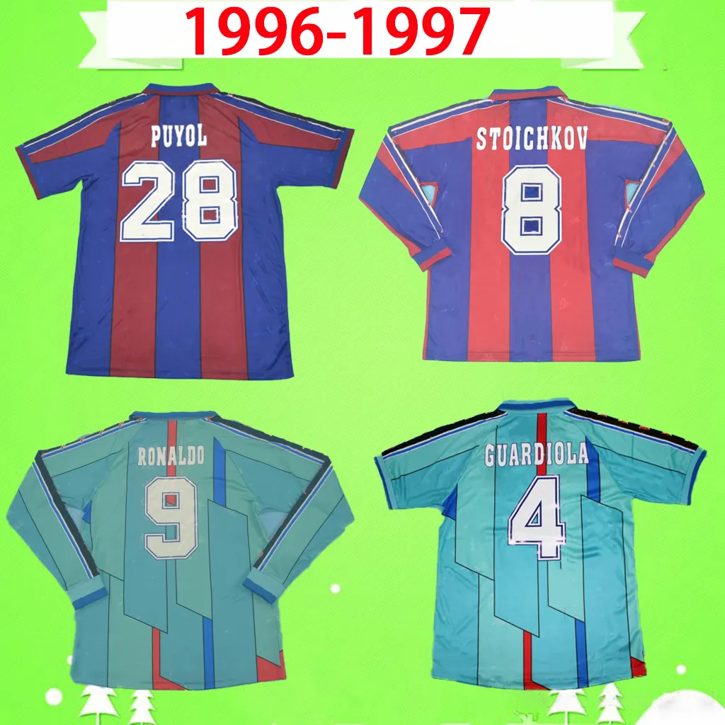 1996 1997 THUIS WEG Retro voetbalshirts #9 Ronaldo klassiek vintage Stoichkov Guardiola voetbalshirt 96 97 Figo Giovanni PUYOL Camiseta de futbol korte mouw lang