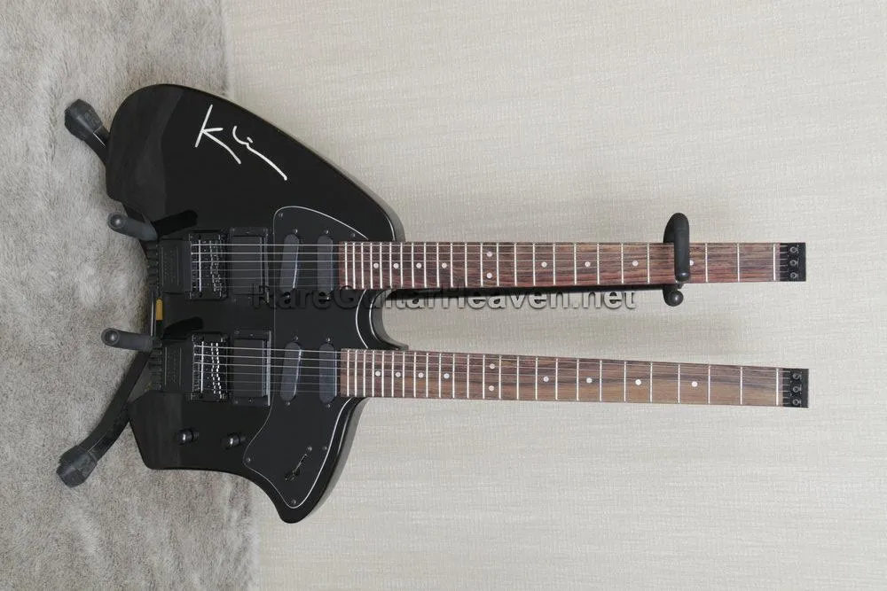 Steve Klein Berger 블랙 헤드리스 더블 넥 일렉트릭 기타 Tremolo Bridge, Transtrem, Maple Neck, Dot Inlay, BlackHardware