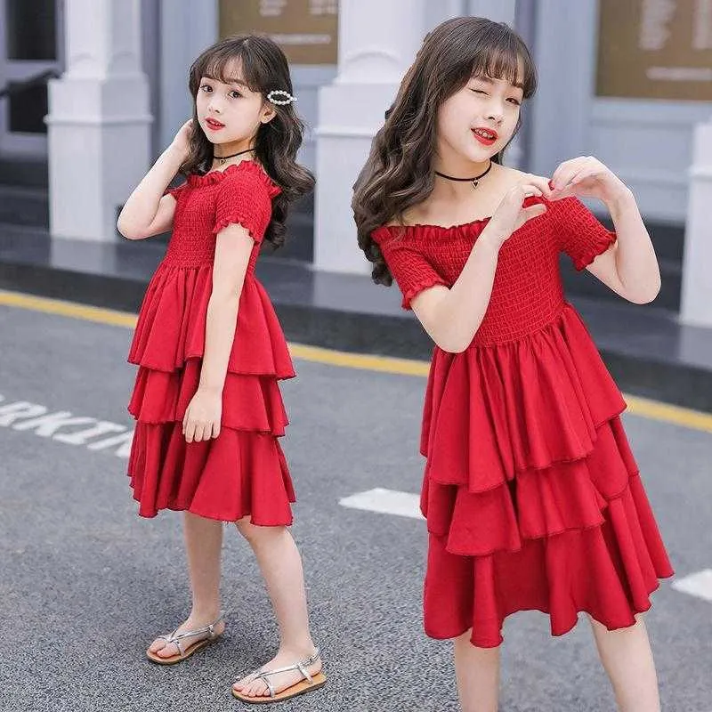 2021 New Summer Girls Dress 12 Abbigliamento per bambini 11 Vestiti 10 Abiti senza spalline in chiffon 9 Moda studentesca 8 Bambini 7 anni Q0716