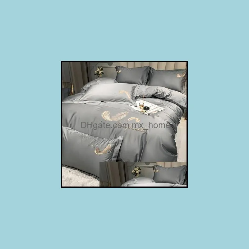 Bedding Sets 2021 Product Pure Cotton Solid Color Nordic Style Set Four-Piece High-End Embroidered Bed