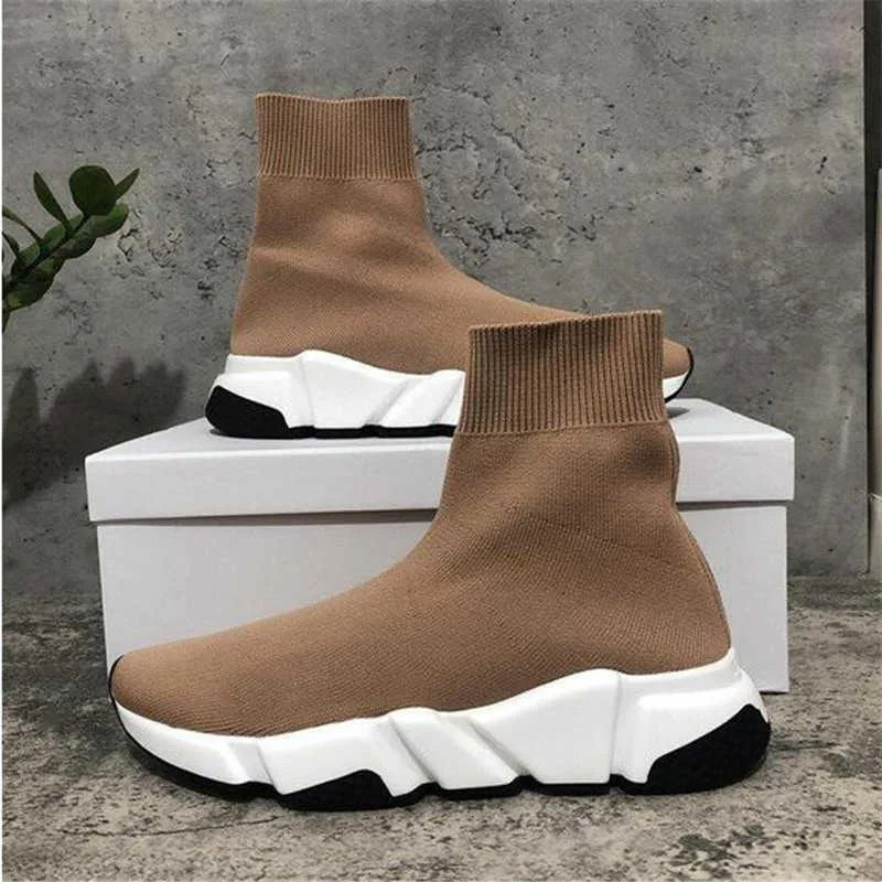 With Box Top Quality Paris Mens Womens Casual Shoes Speed Trainers Knit Sock White Black Khaki Watermark  sneakers shoes Size 36-46