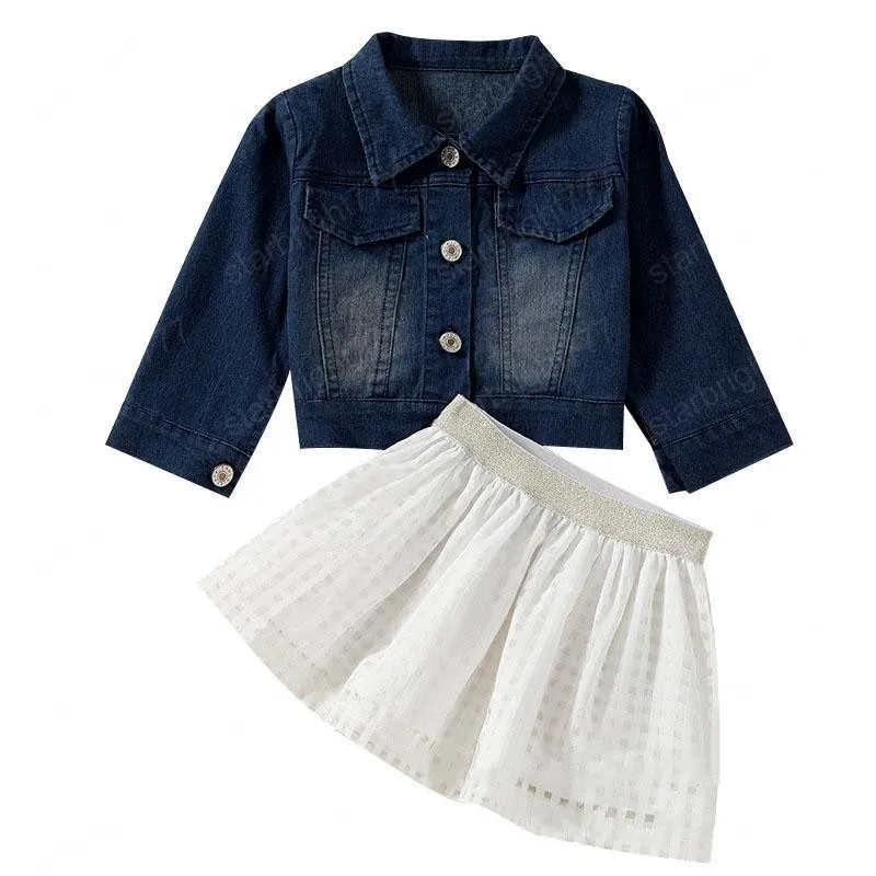 Kinderkleding sets meisjes outfits kinderen denim jas tops + korte rokken 2 stks / set lente herfst Koreaanse versie babykleding